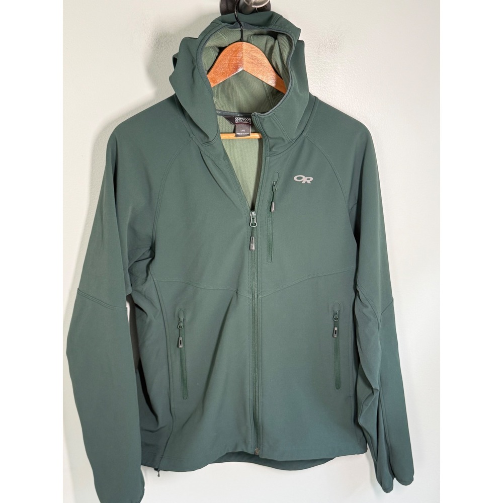 Outdoor Research Ferrosi Grid Soft Shell Hooded Jacket Green Womens Large